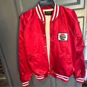 Vintage Pizza Hut delivery driver red satin varsity style jacket